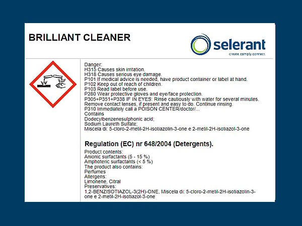 Example of detergent labelling according to Regulation (EC) 648/2004