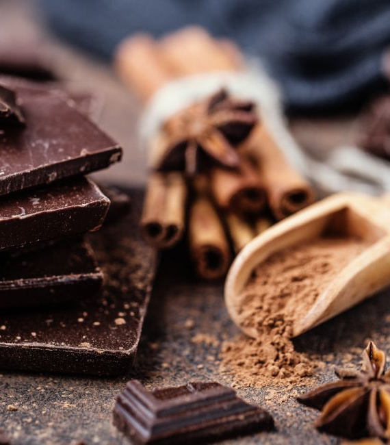 Selerant quality management image of chocolate bar, cinnamon sticks